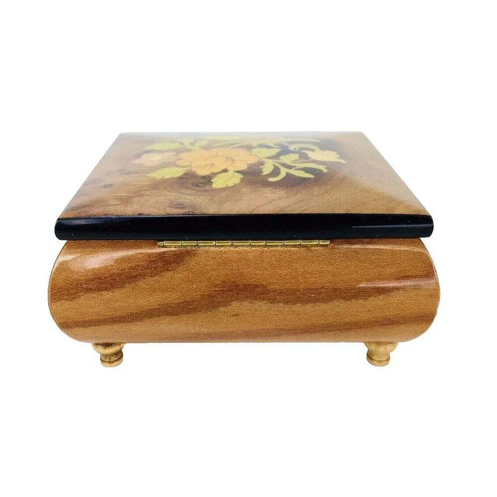 Vintage Wood Inlay Jewelry Box Ercolano Musical Movement Fascination Italy
